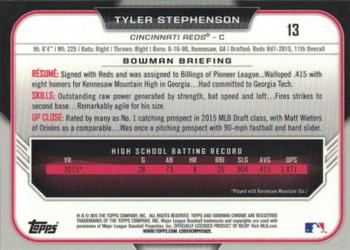 2015 Bowman Draft - Chrome Refractors #13 Tyler Stephenson Back