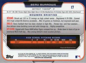 2015 Bowman Draft - Chrome Refractors #17 Beau Burrows Back