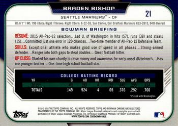 2015 Bowman Draft - Chrome Refractors #21 Braden Bishop Back