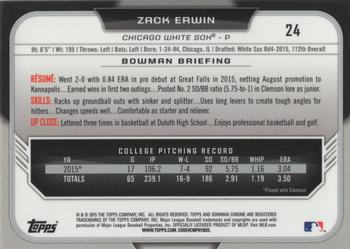 2015 Bowman Draft - Chrome Refractors #24 Zack Erwin Back
