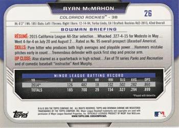 2015 Bowman Draft - Chrome Refractors #26 Ryan McMahon Back