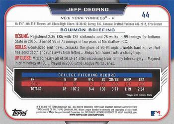 2015 Bowman Draft - Chrome Refractors #44 Jeff Degano Back