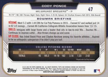 2015 Bowman Draft - Chrome Refractors #47 Cody Ponce Back
