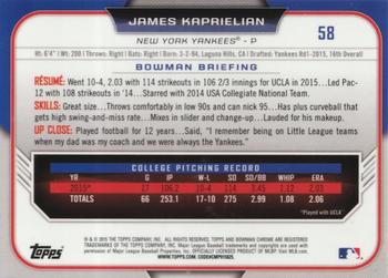 2015 Bowman Draft - Chrome Refractors #58 James Kaprielian Back