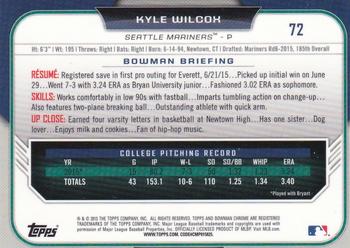 2015 Bowman Draft - Chrome Refractors #72 Kyle Wilcox Back