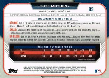 2015 Bowman Draft - Chrome Refractors #89 Tate Matheny Back