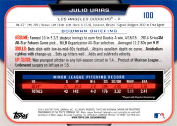 2015 Bowman Draft - Chrome Refractors #100 Julio Urias Back