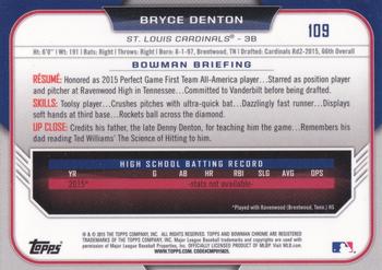 2015 Bowman Draft - Chrome Refractors #109 Bryce Denton Back