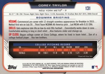 2015 Bowman Draft - Chrome Refractors #131 Corey Taylor Back