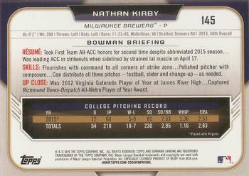 2015 Bowman Draft - Chrome Refractors #145 Nathan Kirby Back