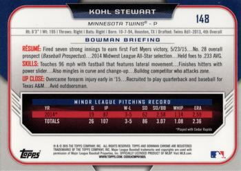 2015 Bowman Draft - Chrome Refractors #148 Kohl Stewart Back