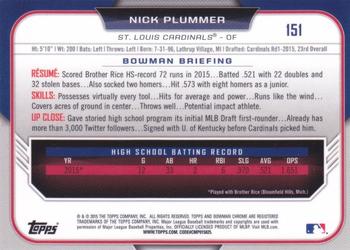 2015 Bowman Draft - Chrome Refractors #151 Nick Plummer Back