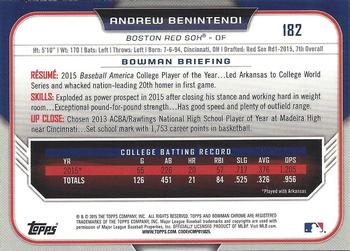 2015 Bowman Draft - Chrome Refractors #182 Andrew Benintendi Back