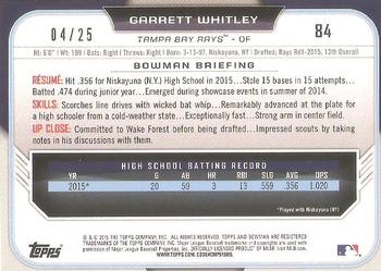 2015 Bowman Draft - Orange #84 Garrett Whitley Back