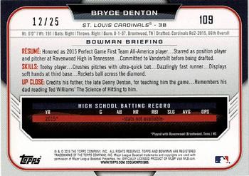 2015 Bowman Draft - Orange #109 Bryce Denton Back