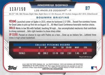 2015 Bowman Draft - Blue #87 Andrew Sopko Back