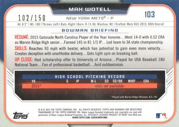 2015 Bowman Draft - Blue #103 Max Wotell Back