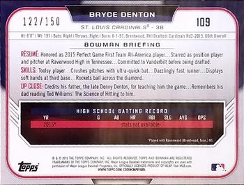 2015 Bowman Draft - Blue #109 Bryce Denton Back