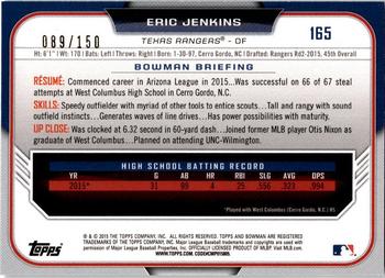 2015 Bowman Draft - Blue #165 Eric Jenkins Back
