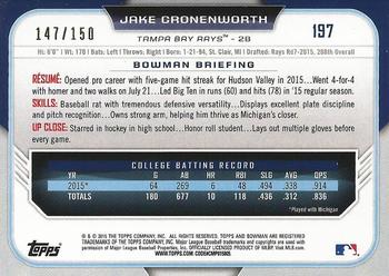 2015 Bowman Draft - Blue #197 Jake Cronenworth Back