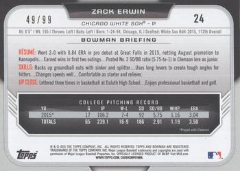 2015 Bowman Draft - Green #24 Zack Erwin Back