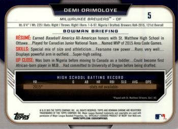 2015 Bowman Draft - Chrome Blue Sky Refractors #5 Demi Orimoloye Back