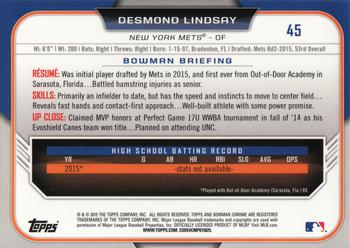2015 Bowman Draft - Chrome Blue Sky Refractors #45 Desmond Lindsay Back