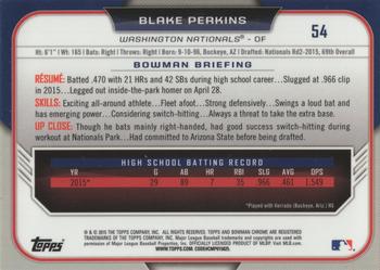 2015 Bowman Draft - Chrome Blue Sky Refractors #54 Blake Perkins Back