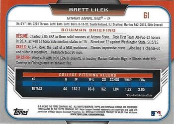 2015 Bowman Draft - Chrome Blue Sky Refractors #61 Brett Lilek Back