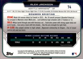 2015 Bowman Draft - Chrome Blue Sky Refractors #74 Alex Jackson Back