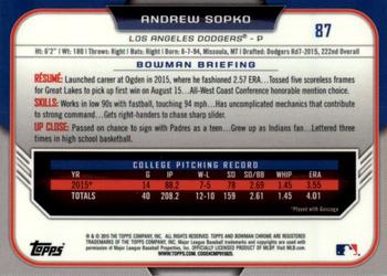 2015 Bowman Draft - Chrome Blue Sky Refractors #87 Andrew Sopko Back