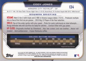 2015 Bowman Draft - Chrome Blue Sky Refractors #134 Cody Jones Back