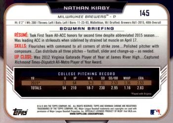 2015 Bowman Draft - Chrome Blue Sky Refractors #145 Nathan Kirby Back