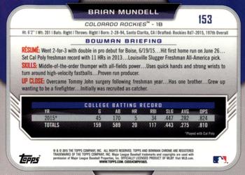 2015 Bowman Draft - Chrome Blue Sky Refractors #153 Brian Mundell Back