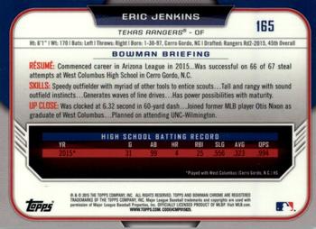 2015 Bowman Draft - Chrome Blue Sky Refractors #165 Eric Jenkins Back