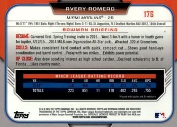 2015 Bowman Draft - Chrome Blue Sky Refractors #176 Avery Romero Back