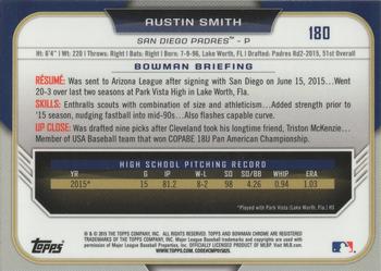 2015 Bowman Draft - Chrome Blue Sky Refractors #180 Austin Smith Back