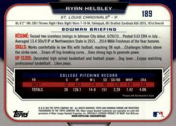 2015 Bowman Draft - Chrome Blue Sky Refractors #189 Ryan Helsley Back