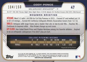 2015 Bowman Draft - Chrome Blue Refractors #47 Cody Ponce Back