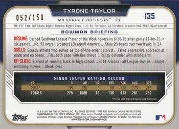 2015 Bowman Draft - Chrome Blue Refractors #135 Tyrone Taylor Back