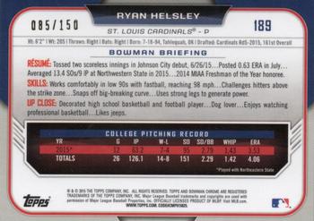 2015 Bowman Draft - Chrome Blue Refractors #189 Ryan Helsley Back