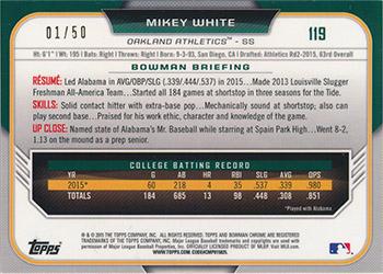 2015 Bowman Draft - Chrome Gold Refractors #119 Mikey White Back