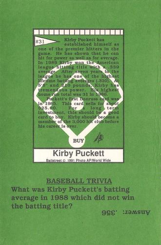 1991 Ballstreet - Oversized #31 Kirby Puckett Back