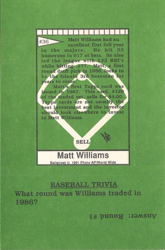 1991 Ballstreet - Oversized #36 Matt Williams Back