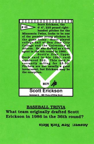 1991 Ballstreet - Oversized #48 Scott Erickson Back