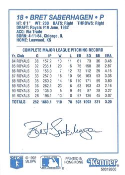 1992 Kenner Starting Lineup Cards Extended Series #50019500 Bret Saberhagen Back