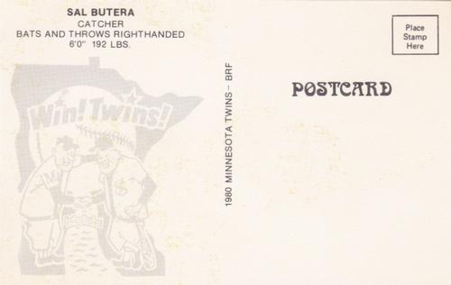 1980 Minnesota Twins Postcards #NNO Sal Butera Back