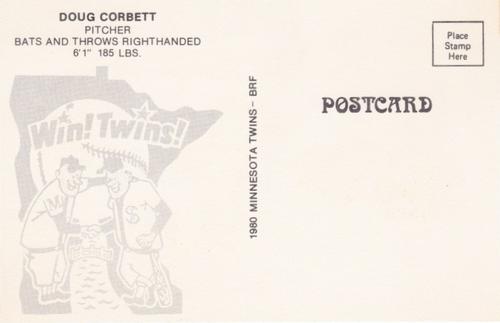 1980 Minnesota Twins Postcards #NNO Doug Corbett Back
