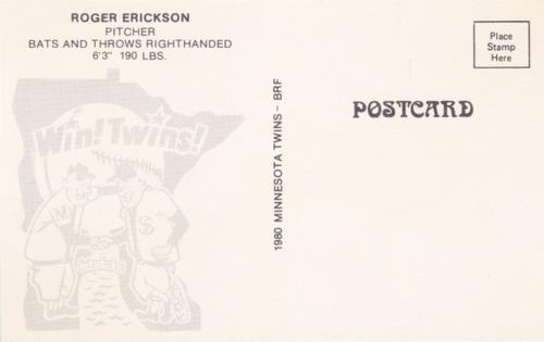 1980 Minnesota Twins Postcards #NNO Roger Erickson Back