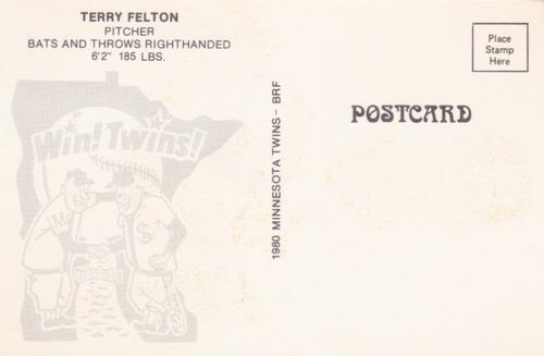 1980 Minnesota Twins Postcards #NNO Terry Felton Back